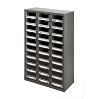 KPC-200 Parts Cabinet, Galvanized Steel, 30 Drawers, 21-3/10" x 10-2/5" x 36-9/10", Grey CA889 | TENAQUIP