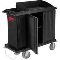 Executive Compact Housekeeping Cart with Doors, 49" x 22" x 50", Plastic, Black  JO353 | TENAQUIP