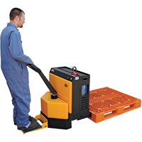 Fully Powered Electric Pallet Truck With  Stand-On Platform, 4500 lbs. Cap., 48" L x 30.25" W  LV537 | TENAQUIP