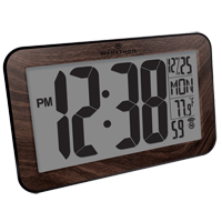Atomic Clock, Digital, Battery Operated, 9" W x 1.5" D x 5.7" H, Brown  OP583 | TENAQUIP