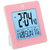 Desktop Clock, Digital, Battery Operated, 3.6" W x 1.5" D x 3.6" H, Pink  OP598 | TENAQUIP