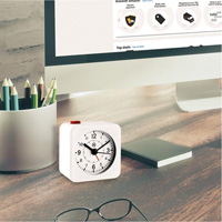 Mini Non-Ticking Alarm Clock, Analog, Battery Operated, 2.3" Dia., Blue  OQ834 | TENAQUIP