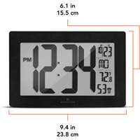 Self-Setting & Self-Adjusting Wall Clock with Stand, Digital, Battery Operated, Black  OR493 | TENAQUIP