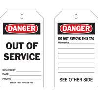 Self-Laminating "Out Of Service" Tags, Polyester, 4" W x 7" H, English  SAC816 | TENAQUIP