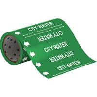 "City Water" Roll Form Pipe Markers, Self-Adhesive, Cuttable H x 8" W, White on Green  SAE689 | TENAQUIP