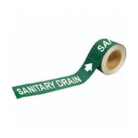 "Sanitary Drain" Pipe Markers, Self-Adhesive, 2" H x 12" W, White on Green  SAF696 | TENAQUIP