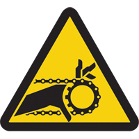 Chain Drive Entrapment Hazard ISO Warning Safety Labels, 4" x 4", Vinyl, Pictogram  SAX397 | TENAQUIP