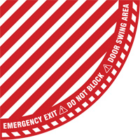 "Emergency Exit" Quarter Circle Swing Door Floor Sign, Adhesive, English with Pictogram  SGY044 | TENAQUIP