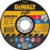 HP™ Metal Cut-Off Wheel, 4-1/2" x 0.04", 7/8" Arbor, Type 1, Aluminum Oxide, 13300 RPM  TCU081 | TENAQUIP